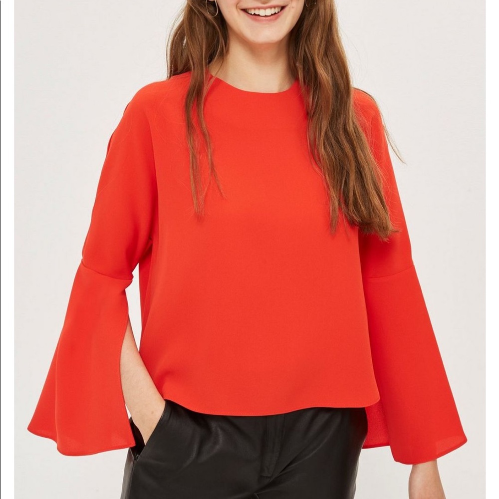 NEW Topshop Split Sleeve Blouse Red US 4